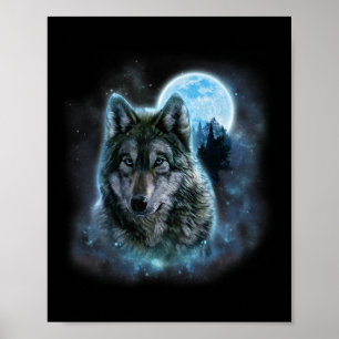 Poster Wolf Icy Moon Galaxy Chasse Gris Gris Loups Pour