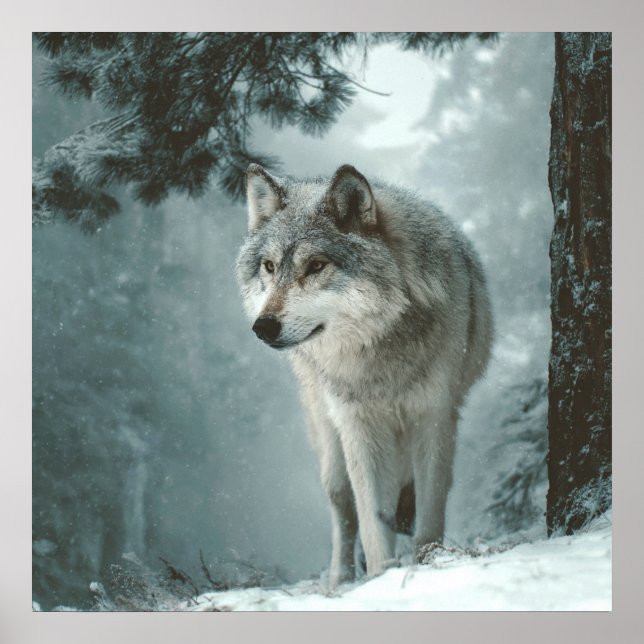 Poster Wolf in Winter (Devant)