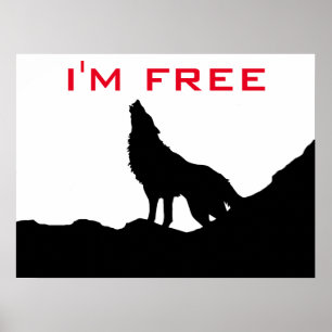 Poster Wolf Motivation Freedom Noir & blanc
