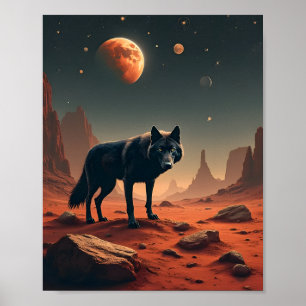 Poster Wolf noir paysage sous mars