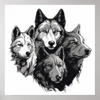 Wolf Pack Graphisme tribal Loups noirs et blancs