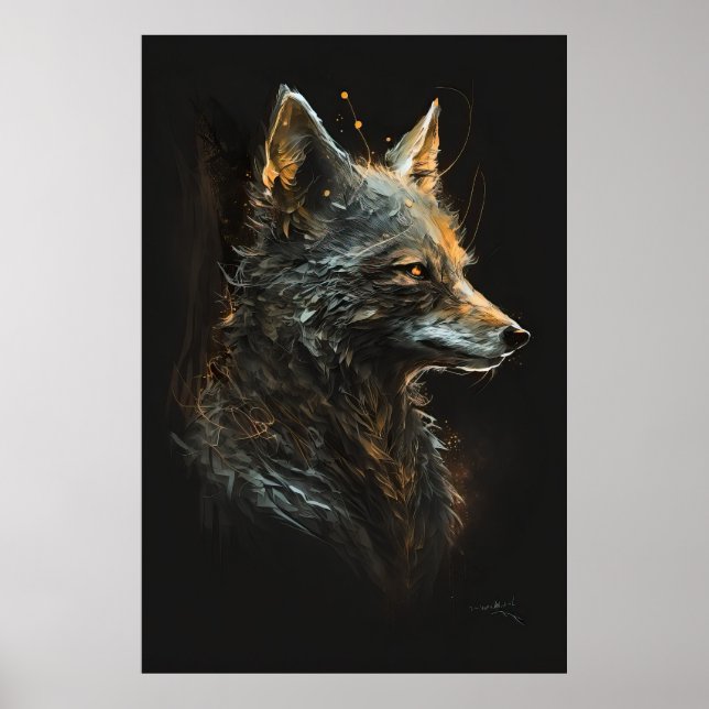 Poster Wolf Portrait Animal Nature Faune Art Peinture (Devant)