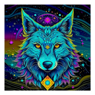 Poster Wolf psychédélique