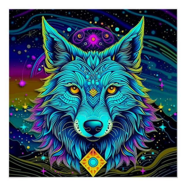 Poster Wolf psychédélique (Devant)