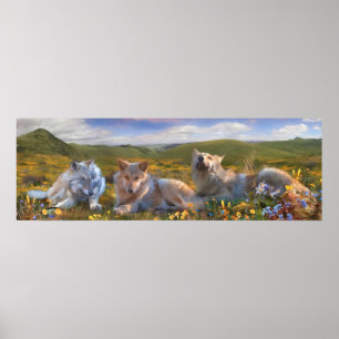 Poster Wolf Puppies "CHANSON DE TROIS FLEURS"