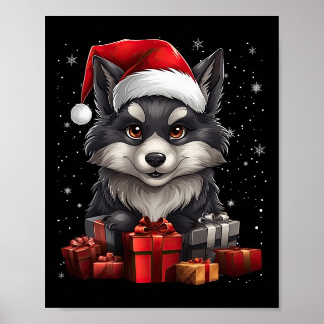 Poster Wolf Santa Claus Casquette Noël Neige Noël Noël No (Devant)