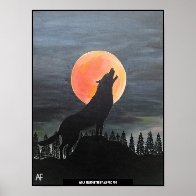 Poster Wolf Silhouette Peinture par Alfred Fox (Devant)