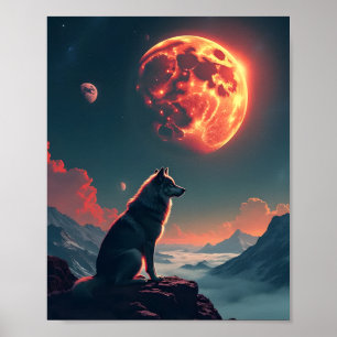Poster Wolf sous lune de sang