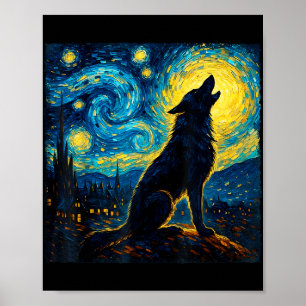 Poster Wolf Starry Night HowHowling Lune Dons Drôle Pour