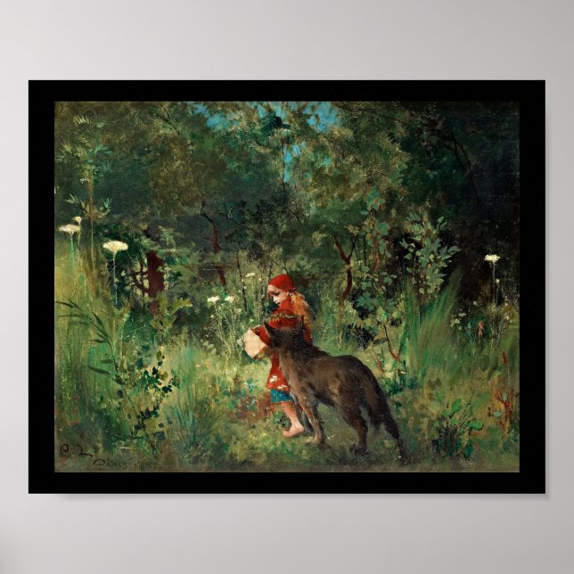 Poster Wolf sur le chemin avec rouge (Devant)