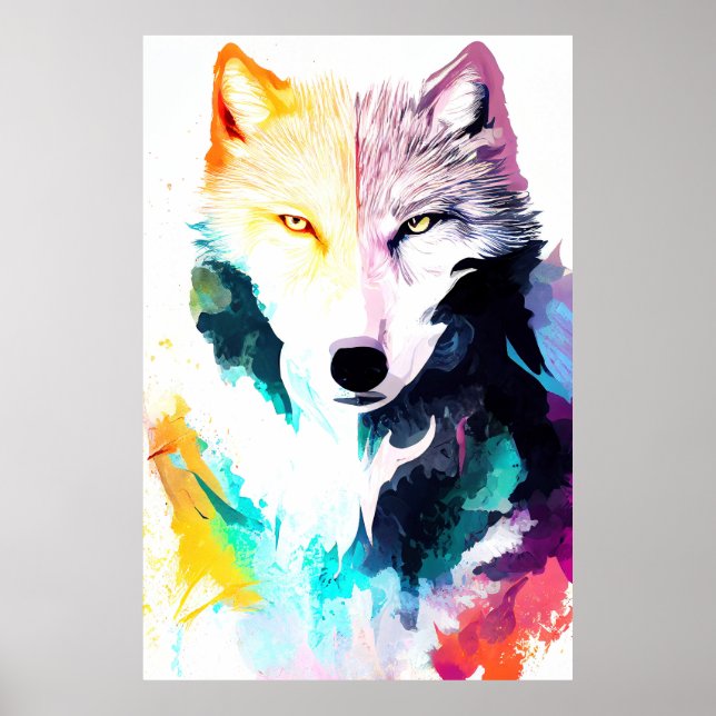 Poster Wolf Wild Nature Animal Couleur Art Peinture (Devant)