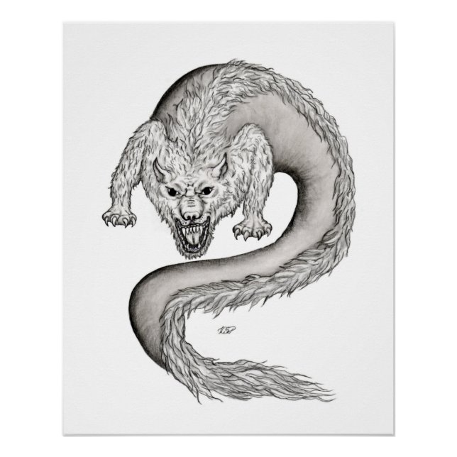Poster Wolfdragon design noir et blanc (Devant)