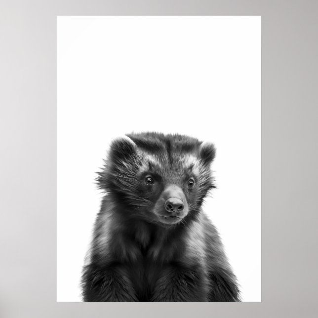 Poster Wolverine Woodland moderne Portrait noir blanc (Devant)
