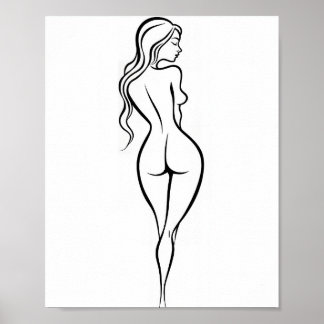 Poster Woman Back View Minimalist Line Art Sketch