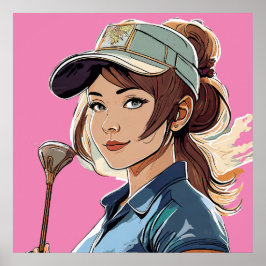 Poster Woman Golfer - Golf Art Imprimer