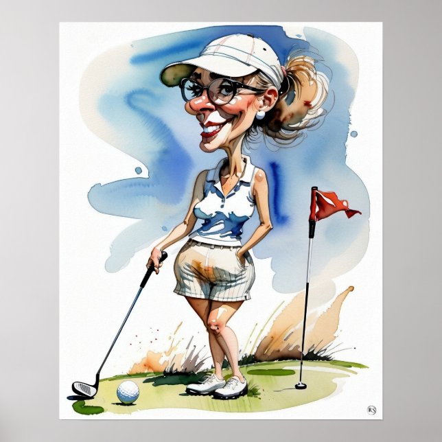 Poster Woman Golfer - Golf Art Imprimer (Devant)