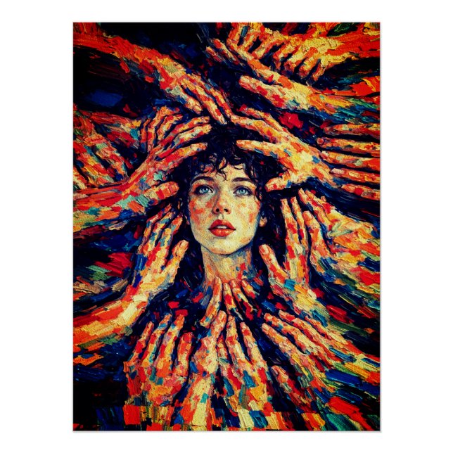 Poster Woman Hands Covering Face Intense Emotional  (Devant)