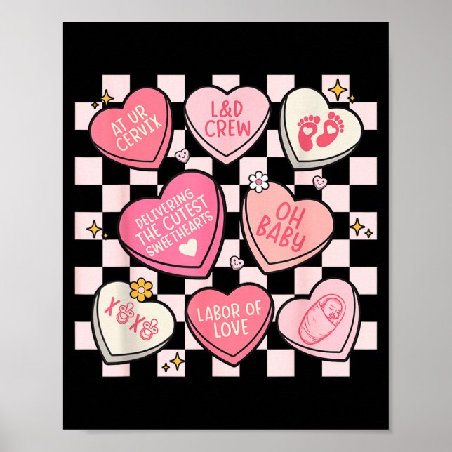 Poster Women Labor And Delivery Nurse Hearts Candy Valent (Devant)