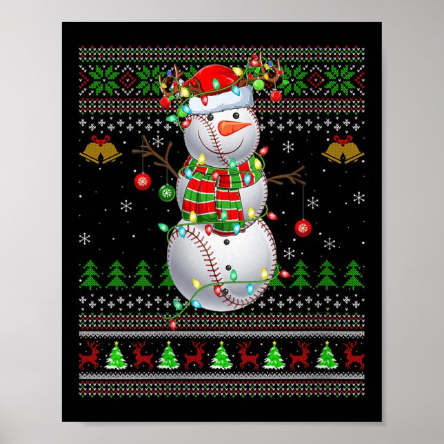 Poster Womens Baseball Snowman Ugly Christmas Sweaters Sr (Devant)