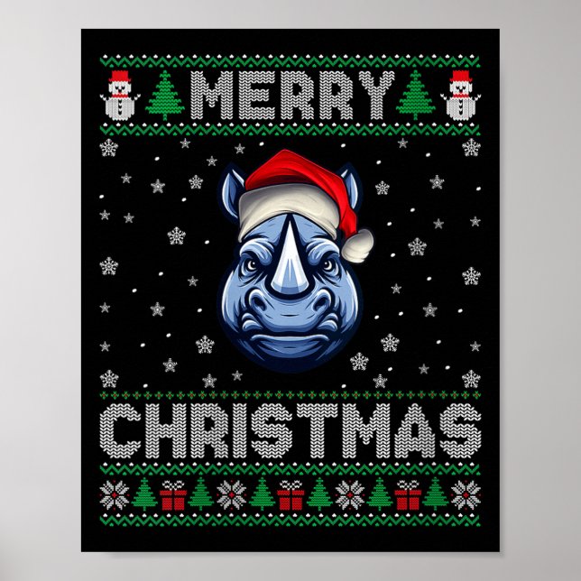 Poster Womens Merry Christmas 2025 Rhino Santa Hat Ugly X (Devant)