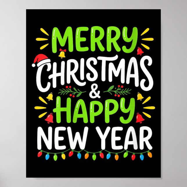 Poster Womens Merry Christmas Lights Red Santa Hat And Ha (Devant)
