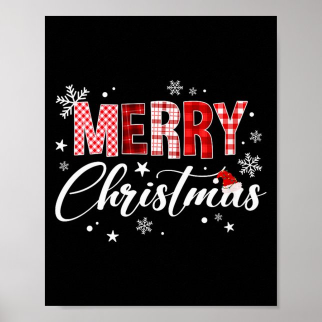 Poster Womens Merry Christmas Red Buffalo Plaid Santa Hat (Devant)