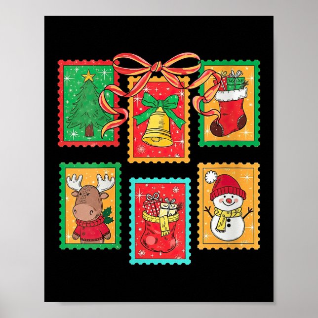 Poster Womens Preppy Christmas Stamps Coquette Bow Reinde (Devant)