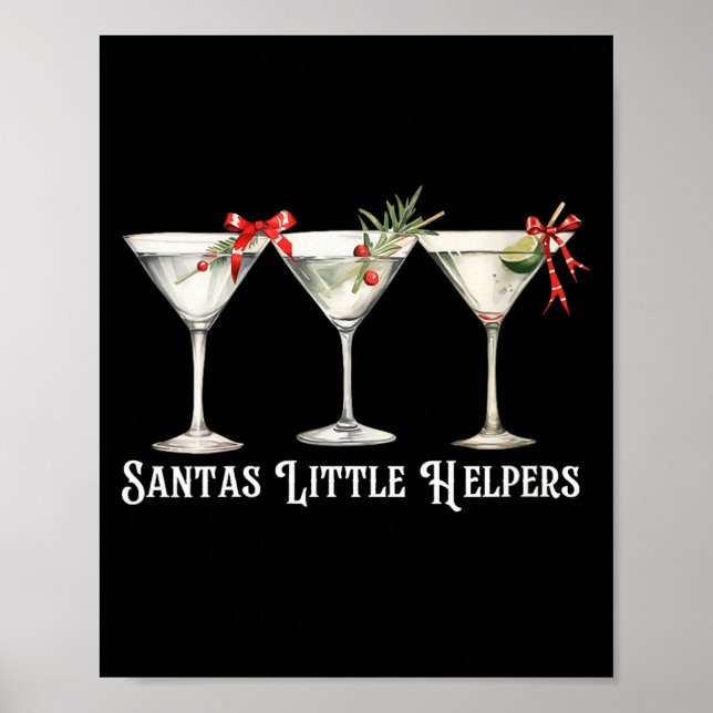 Poster Womens Retro Funny Santa's Little Helper Martini M (Devant)