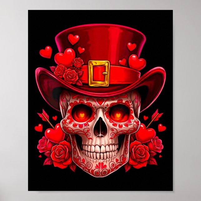 Poster Women's Sugar Skull Valentine Cud Red Roses Couple (Devant)