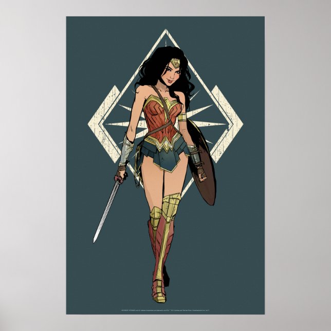 Poster Wonder Woman With Sword Comic Art (Devant)