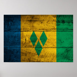Poster Wood St. Vincent & Grenadines Flag