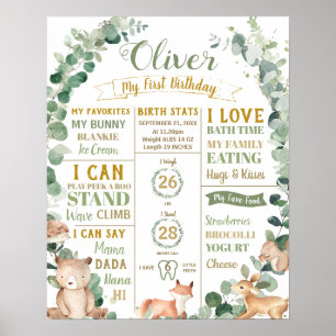 Poster Woodland 1er anniversaire Jalon Statistiques de na