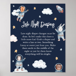 Poster Woodland Animal Space Baby 'Late Night Diaper'