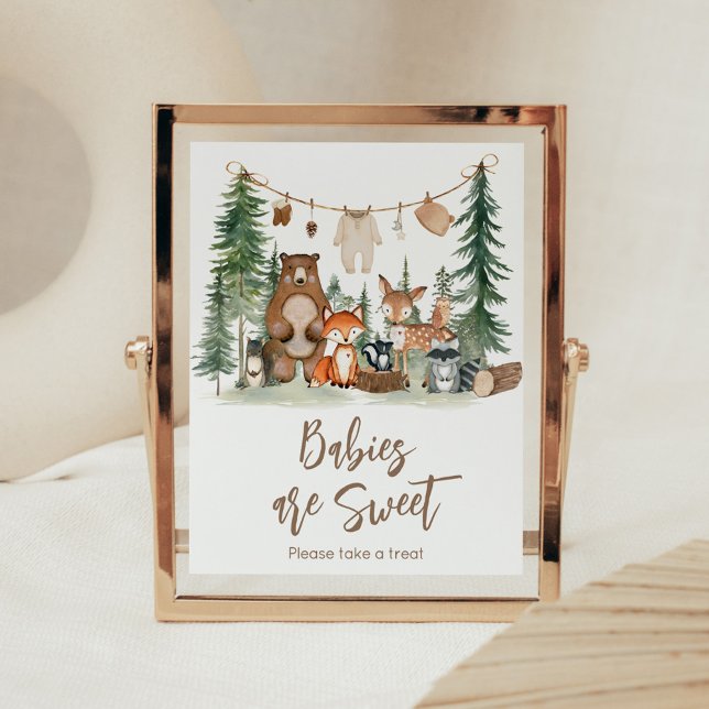 Poster Woodland Animals Baby Shower Babies are Sweet Sign (Woodland Animals Adventure Awaits Rustic Baby Shower Sign)