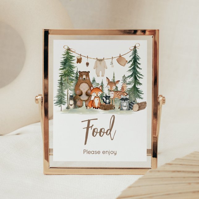 Poster Woodland Animals Baby Shower Food Sign (Woodland Animals Adventure Awaits Rustic Baby Shower Sign)