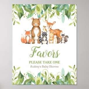 Poster Woodland Animals Greenery Baby Shower Favors Sign