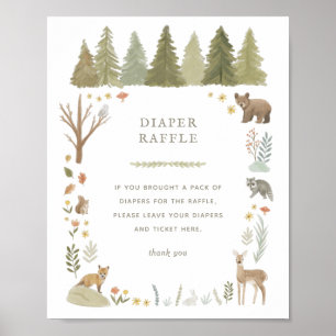 Poster Woodland Baby Shower Diaper Raffle Sign