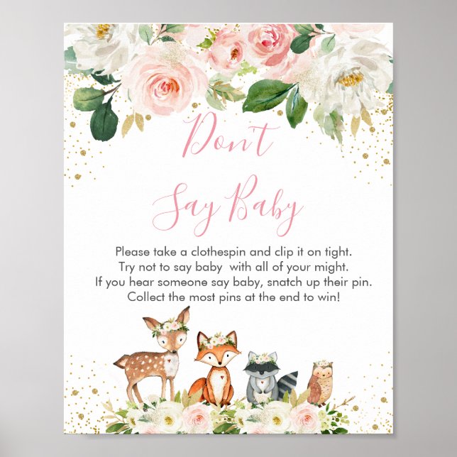 Poster Woodland Blush Floral Ne pas dire Baby Game (Devant)