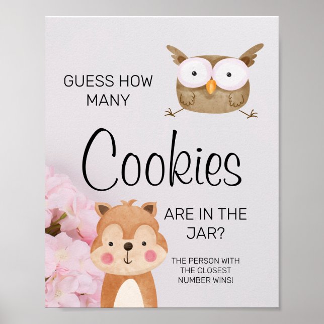 Poster Woodland Combien de Cookies Baby shower Jeu Signe (Devant)