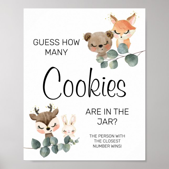 Poster Woodland Combien de cookies baby shower signe de j (Devant)
