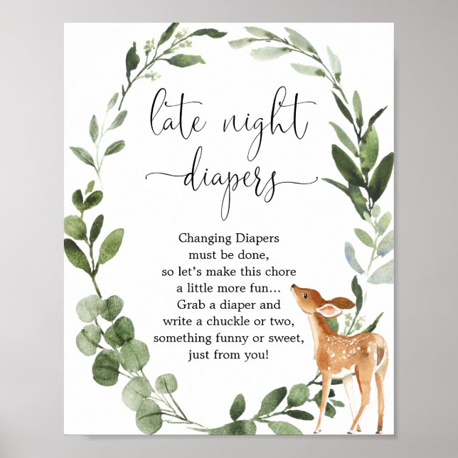 Poster Woodland Deer Late nuit couches baby shower signe (Devant)