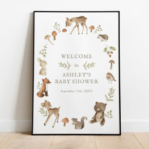 Poster Woodland Forest Creats Baby shower Bienvenue