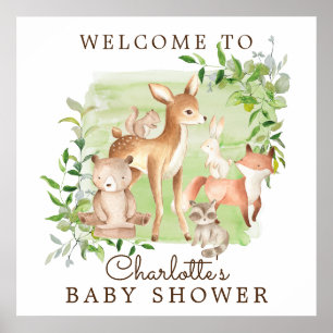 Poster Woodland Friends Baby shower Bienvenue