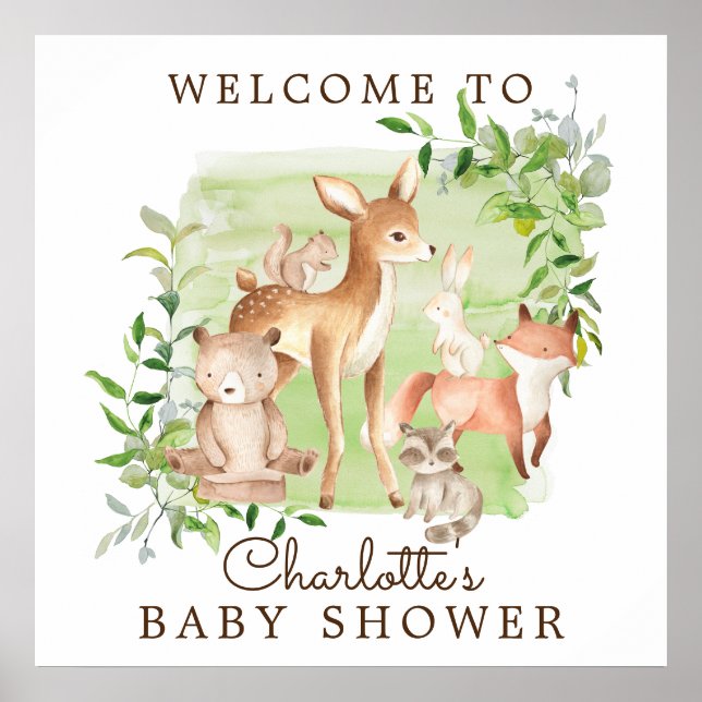 Poster Woodland Friends Baby shower Bienvenue (Devant)