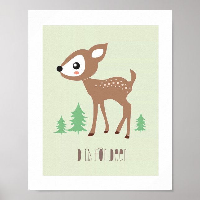 Poster Woodland Friends - D est pour Deer Art Print (Devant)