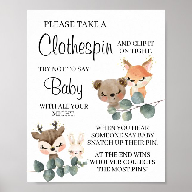 Poster Woodland Ne dites pas le baby shower de jeu de béb (Devant)