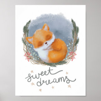 Poster Woodland Nursery Sweet Dreams Baby Fox