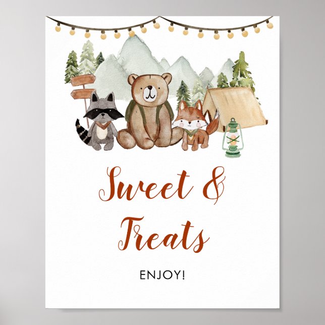 Poster Woodland One Happy Camper 1er Anniversaire Sweet T (Devant)
