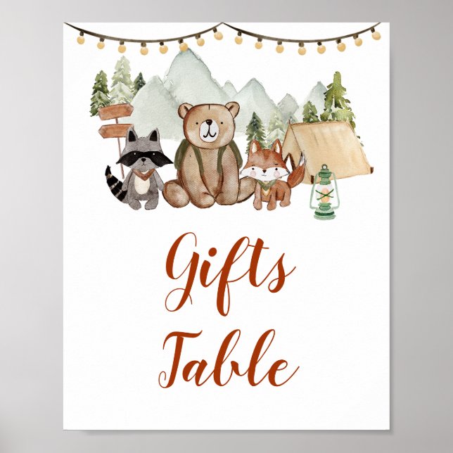 Poster Woodland One Happy Camper 1st Birthday Gifts Table (Devant)