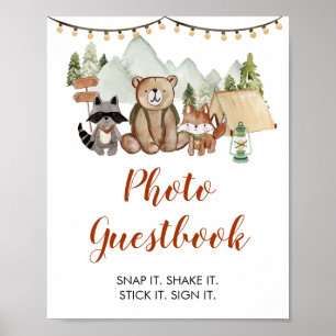 Poster Woodland One Happy Camper Birthday Photo Guestbook